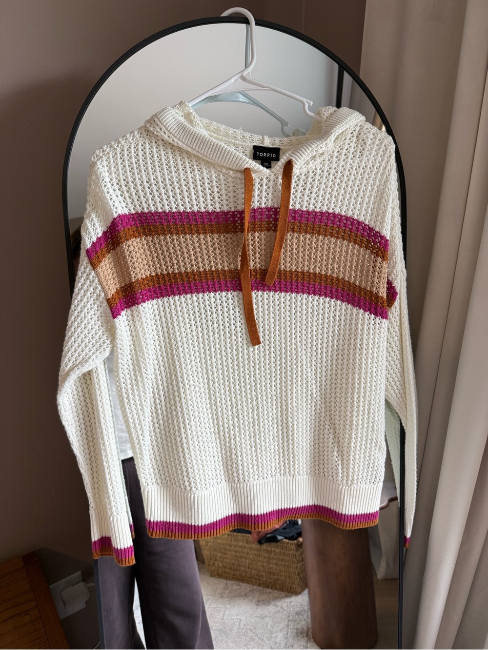 Torrid Crochet Knit Hoodie Sweater Size 00 Striped Colorblock